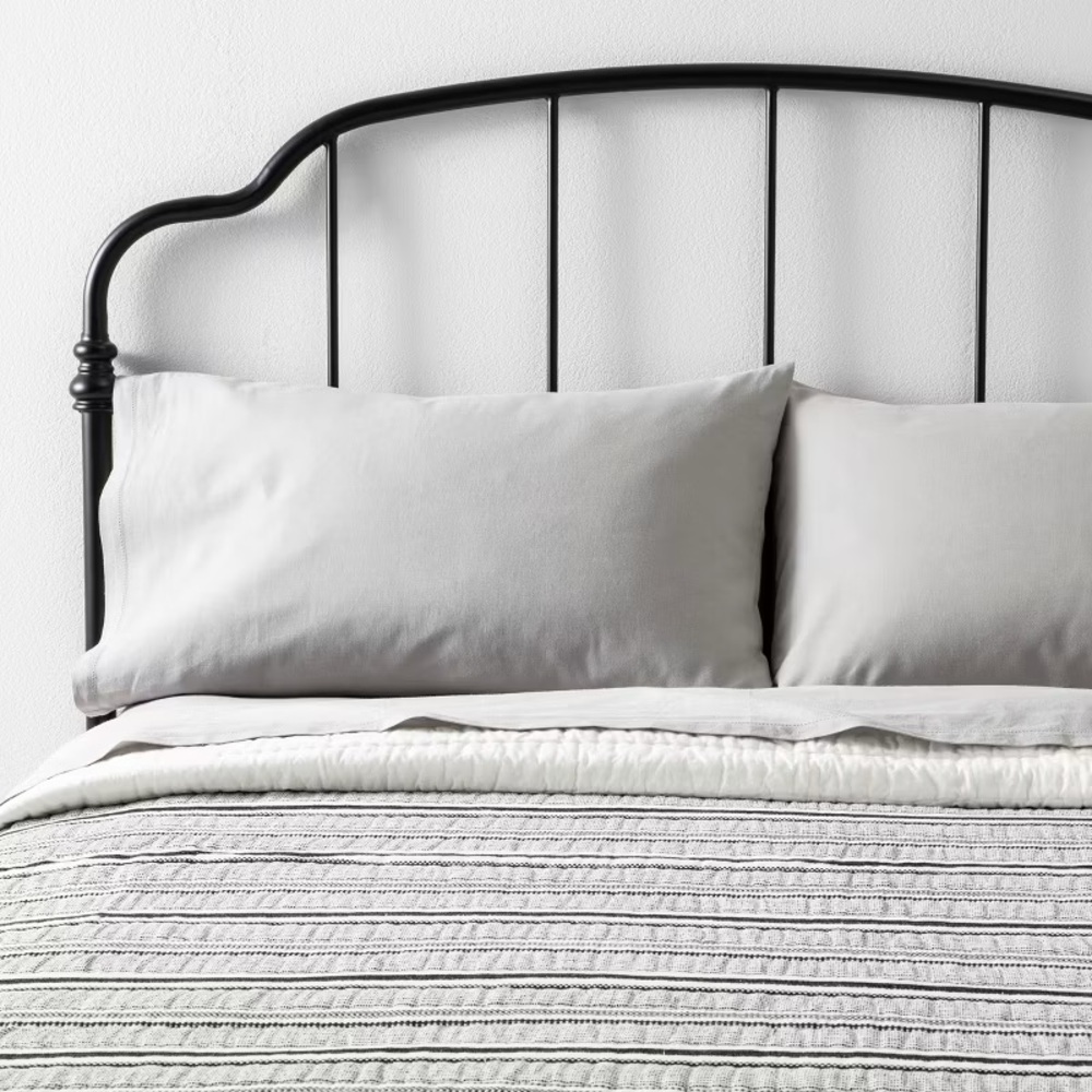 HEARTH & HAND Textured Stripe Quilt Dark Gray/Cream, KING NWT